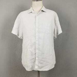 UNTUCKit Shirt Mens Large White Linen Short Sleeve Button Front Slim Fit Casual